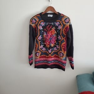 Vintage baroque floral knit sweater size petite small reference point art deco